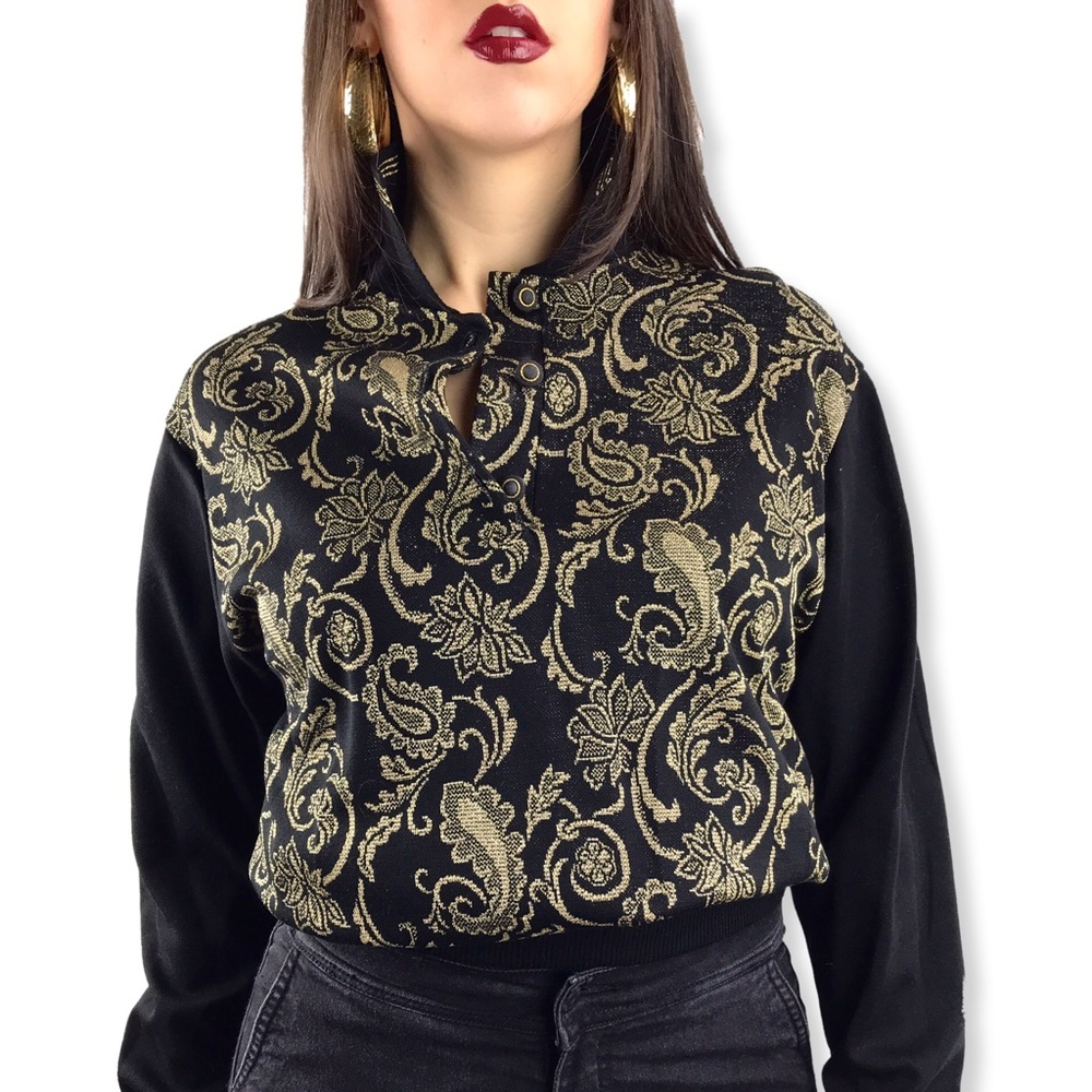 VTG metallic gold and black paisley sweater